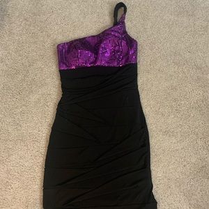 One-Shoulder Purple Sequin Cocktail Dress
